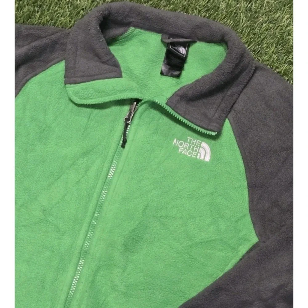 The North Face Mens Green Gray Colorblock Full Zip Coat Fleece Jacket MEDIUM